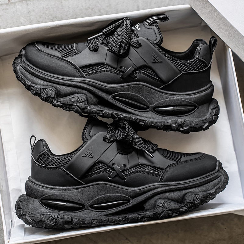 Trendy Fashion Dad Shoes Mesh Breathable Men'S Shoes Thick-Soled Black High-End Handsome Street Style Trendy Shoes - Image 2